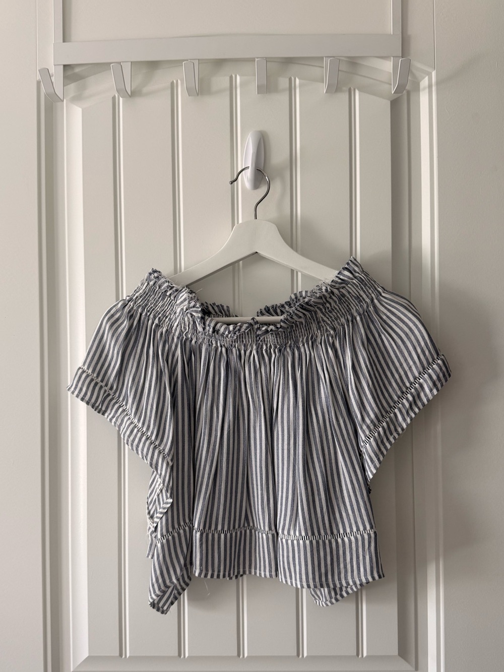 Blue and White Striped Off-Shoulder Top